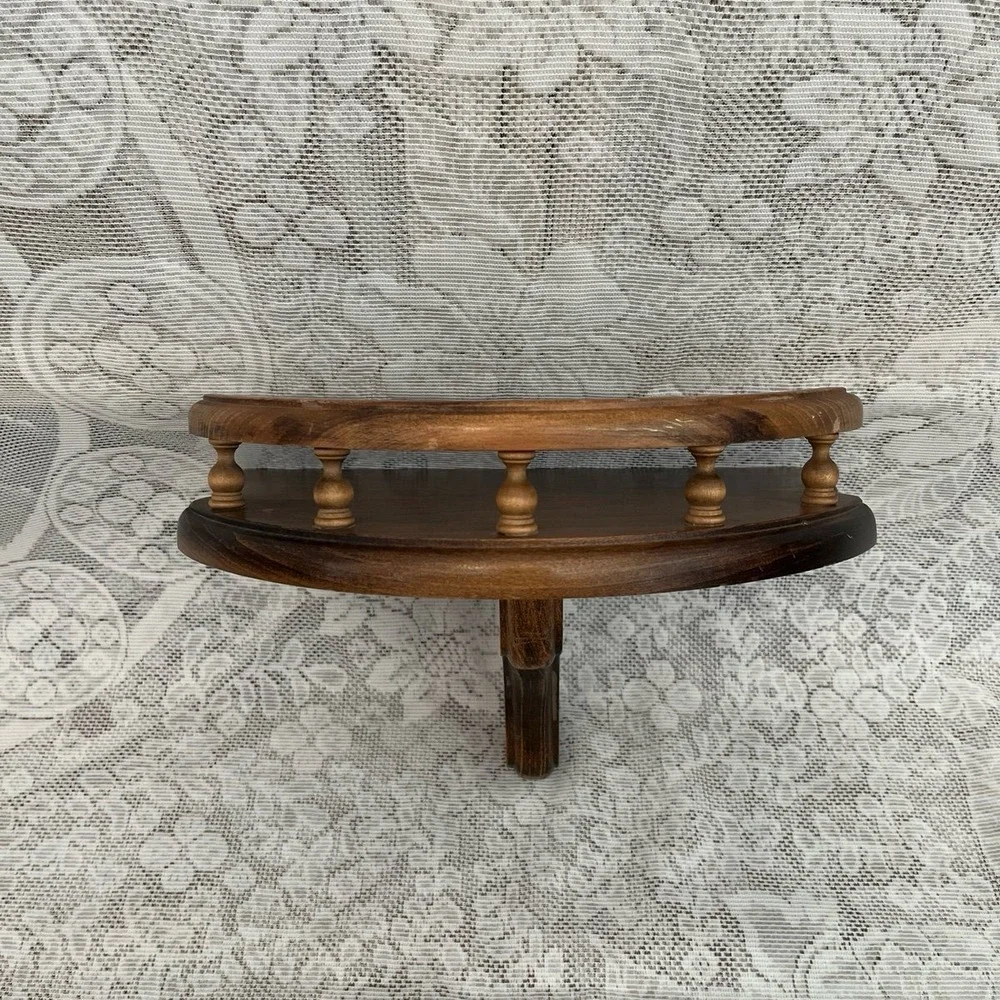 Vintage curio shelf, spindle shelf, small shelf, half circle, dark walnut wood